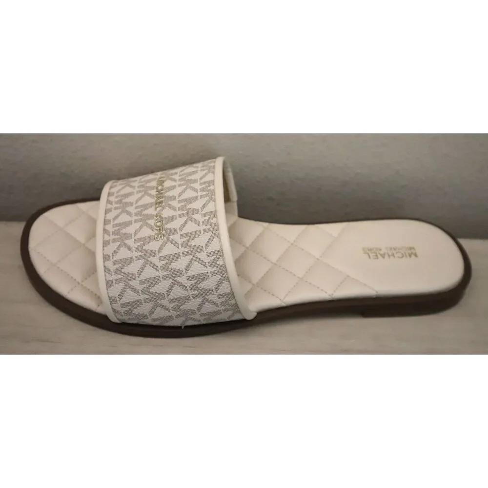 Michael Kors PV25E Women's Sz 10M Vanilla Monogram Quilted Slide Sandals - Picture 8 of 13